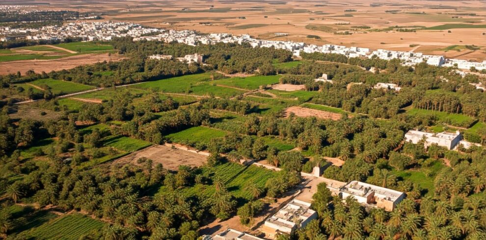 vue aérienne de Tozeur, plusieurs oasis non collé et pas trop de maison, de verdure située au cœur du désert, est connue pour sa palmeraie et ses paysages spectaculaires. 